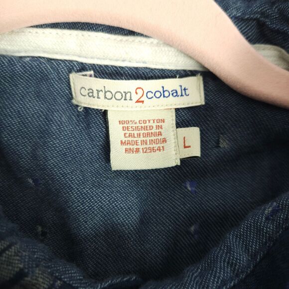 Carbon 2 Cobalt Mens Large Blue Plaid Geometric Shaped Button Up Shirt - Picture 3 of 7